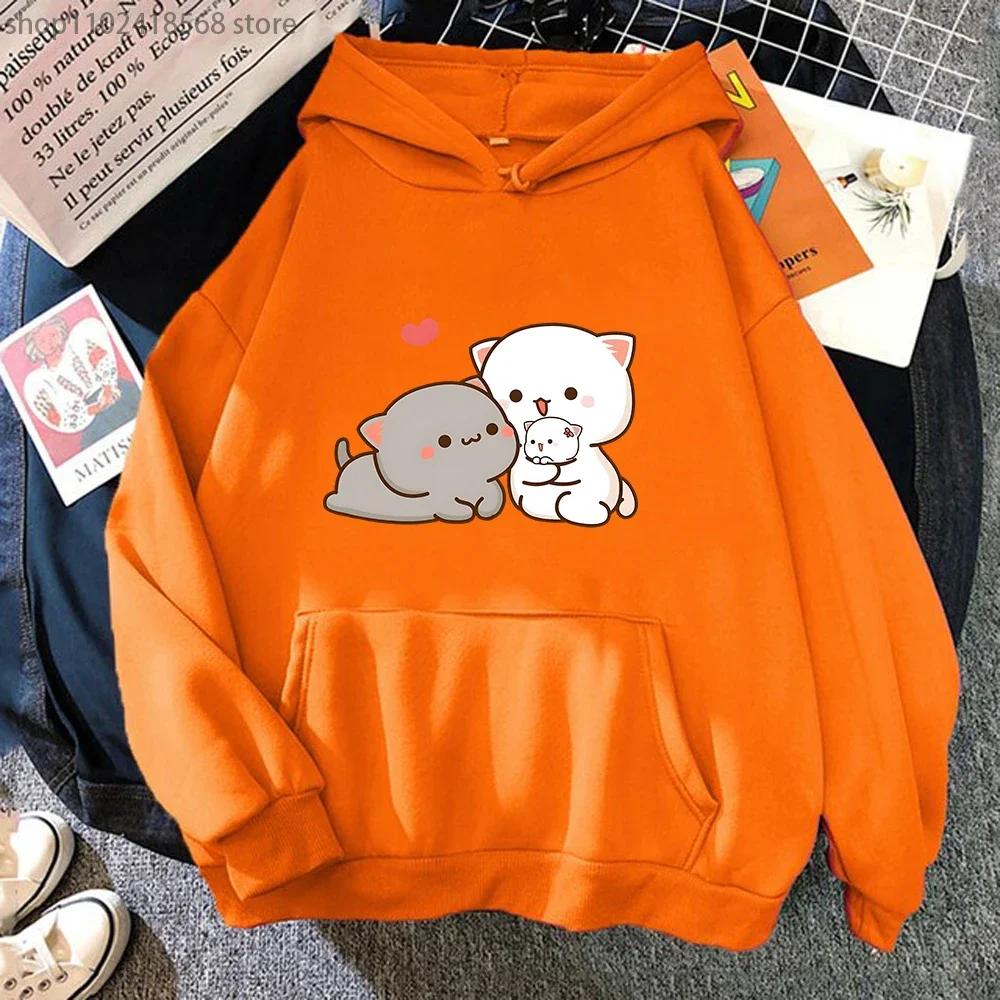 Peach Cat Hoodies Women Funny Mochi Fashion Sweatshirts Peachcat Female Harajuku Tops Round Neck Oversized  Kawaii Y2k