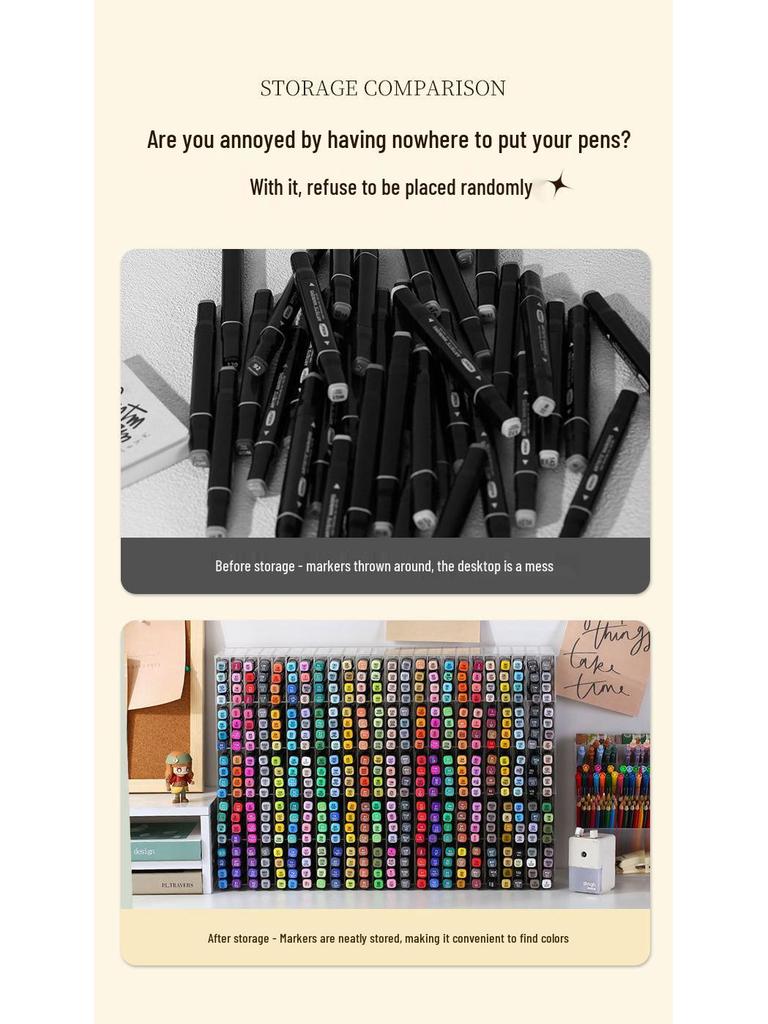 Large Acrylic Marker Storage Rack - Transparent, Oblique Design for Desktop Organization