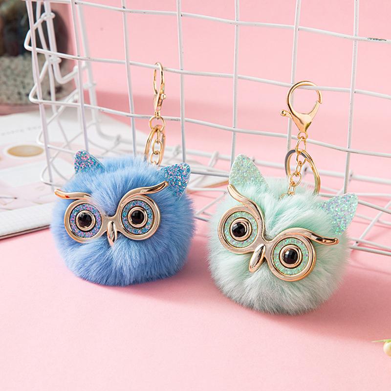 Plush Keychain Pendant With Owl Pendant Pompon For Car Keychain