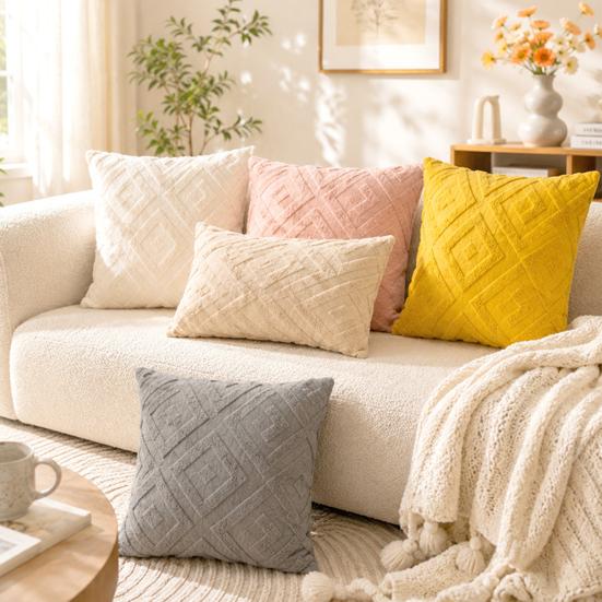 Rhombus Pattern Solid Color Pillowcase, Washable Throw Pillow Cover, Rectangle Square Cushion Cover for Home Living Room Bedroom Sofa Bed