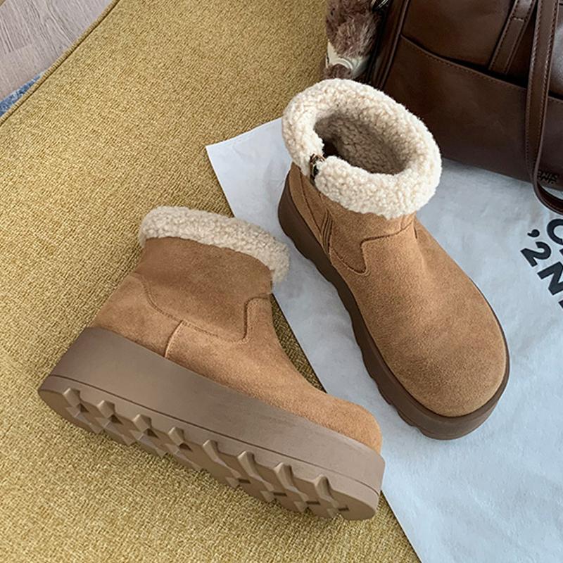 Flats Fur Women Ankle Boots Platform Designer Cotton Shoes Winter Suede Snow Boots 2025 New Casual Cotton Botas De Mujer