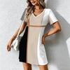 Mode d'été pour femmes Robe à col en V à manches courtes avec imprimé géométrique rétro Jupe courte sexy Robes
