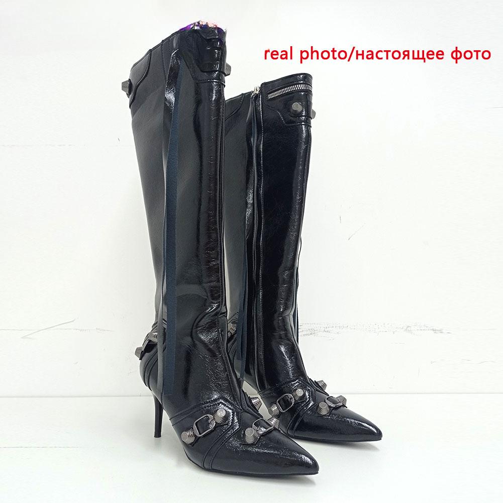 Fashion Sexy Knee High Boots 2024 Winter Boots Brand Design Super High Thin Heels With Rivet Retro Fashion Cool Women Shoes Big Size 46