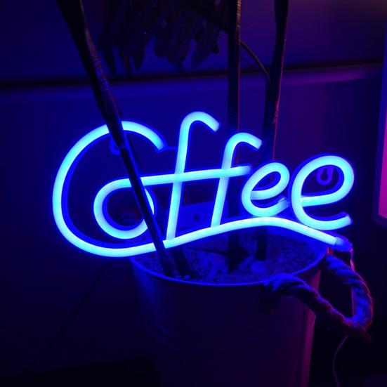 Coffee Letter Neon Sign Lamp Creative Shape Battery-Powered Flicker Free Low-Power Consumption LED Neon Light
