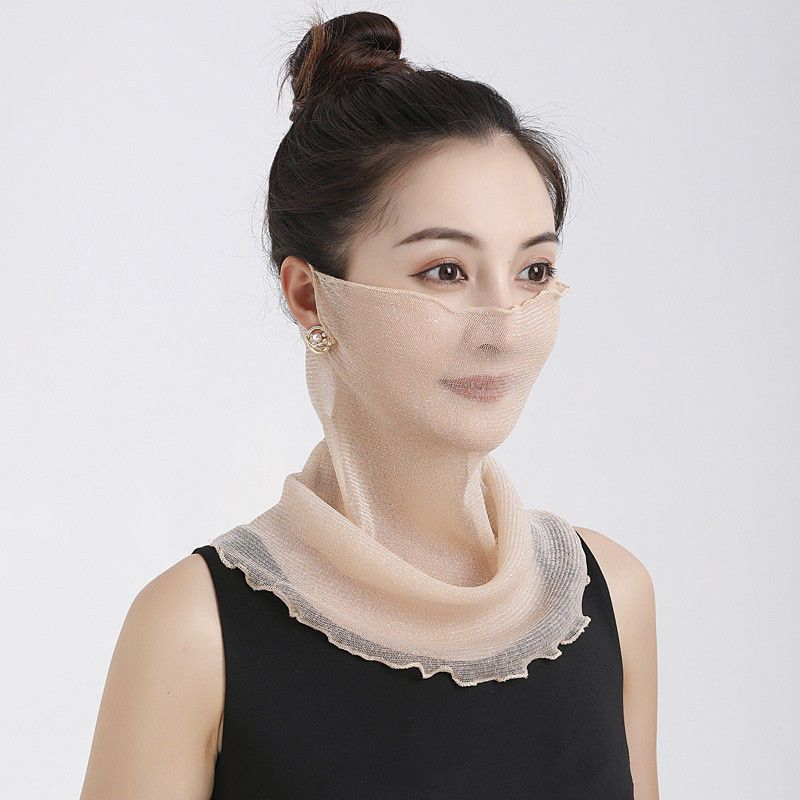 Summer Sunscreen Mask Women's Neck Protection Ear Hanging Veil Neck Scarf Anti-ultraviolet Silk Scarf Gauze Scarf