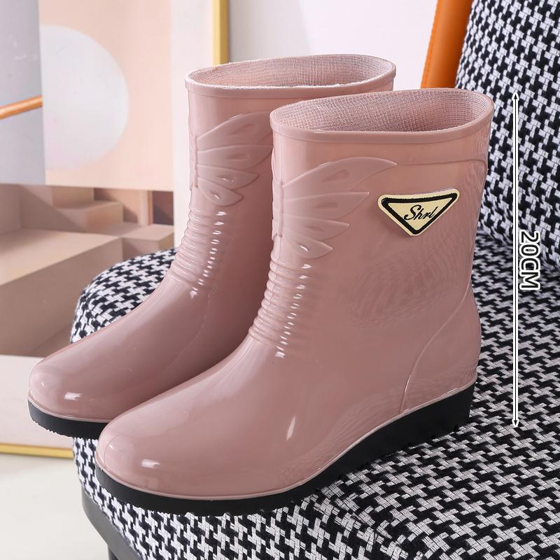 Medium Tube Rain Shoes Women's Water Skiing Shoes Water Glue Shoes Fashion Rain Boots Wear Winter Warm Women's Water Boots Overshoes