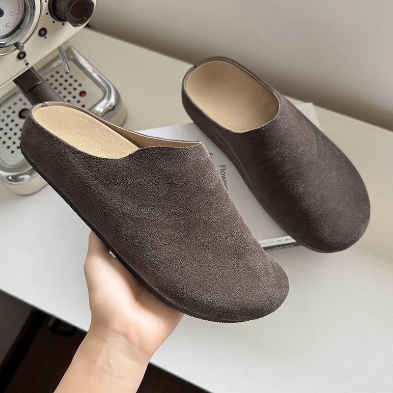 Baotou slippers spring and summer wear 2025 lazy one pedal super fire half tray 17093 olive green, brown -J