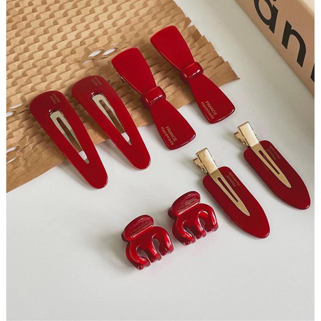 Korea France Red Christmas Bow Hair Clip, BB Hairpin, Acetate Hair Accessory