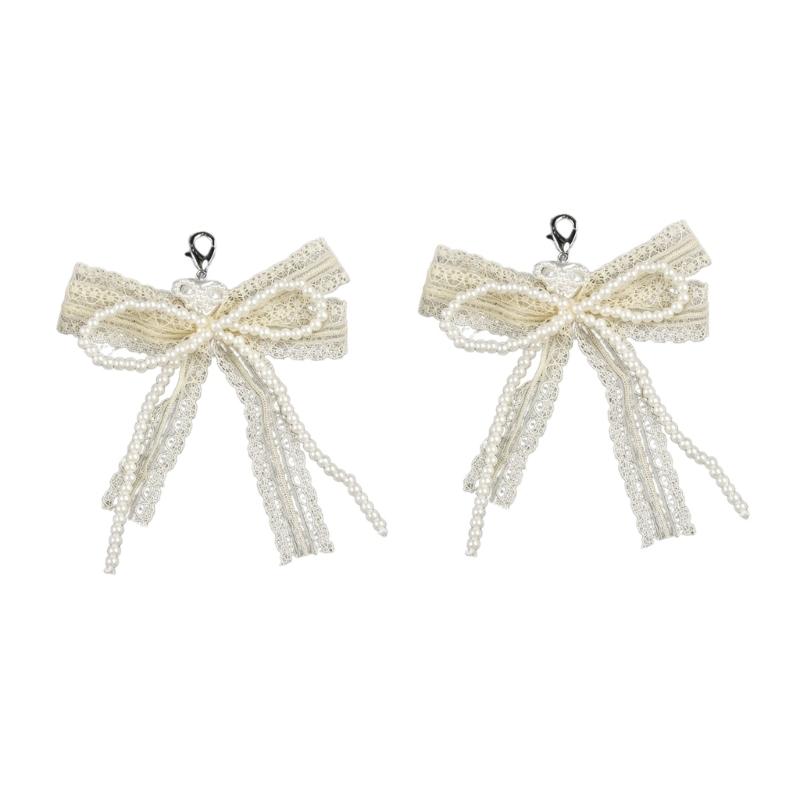 ABS Pearls and Lace Bowknot Detachable Shoe Ornament Women Shoelaces Charm Sophisticated Detachable Footwear Ornament