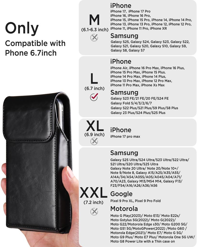 Miimall iPhone Belt Case Compatible with Galaxy Phone iPhone Pro iPhone iPhone Galaxy Black Holder, 6.7-inch Smartphones, Pouch, 16/15/14/13/12 Max,