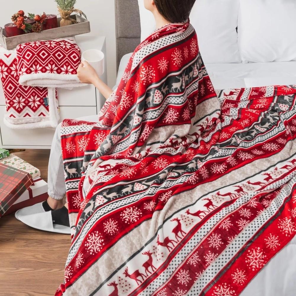 Cozy Christmas Blanket Warm Snowflake Christmas Throws Xmas Fleece Blanket Home Sofa Bed Office