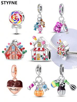 Charmsy Plata Cukierki Świąteczne Niedźwiadki Koralik Charm Mosiądz Posrebrzany Pasuje do Charmsów Mosiądz Oryginalna Bransoletka Do Tworzenia Biżuterii DIY Charm