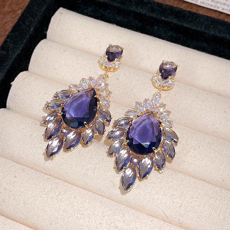 

Silver needle zircon flower oval water drop stud earrings medieval vintage exaggerated earrings retro fashion atmospheric earrings