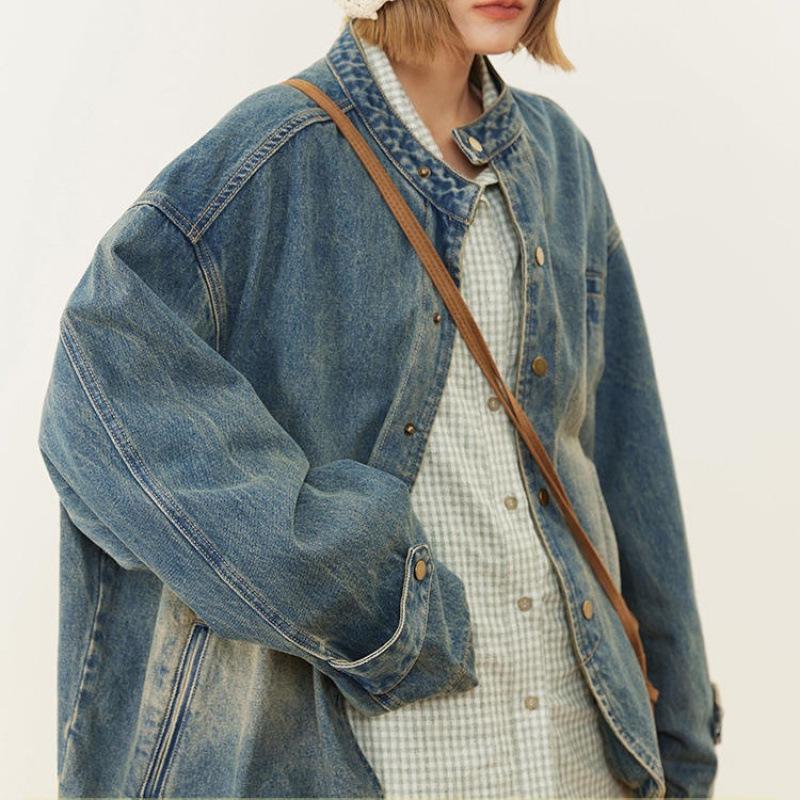 HOTHORE Volcano Horse 2025 Autumn/Winter Women's Retro Washed Denim Jacket