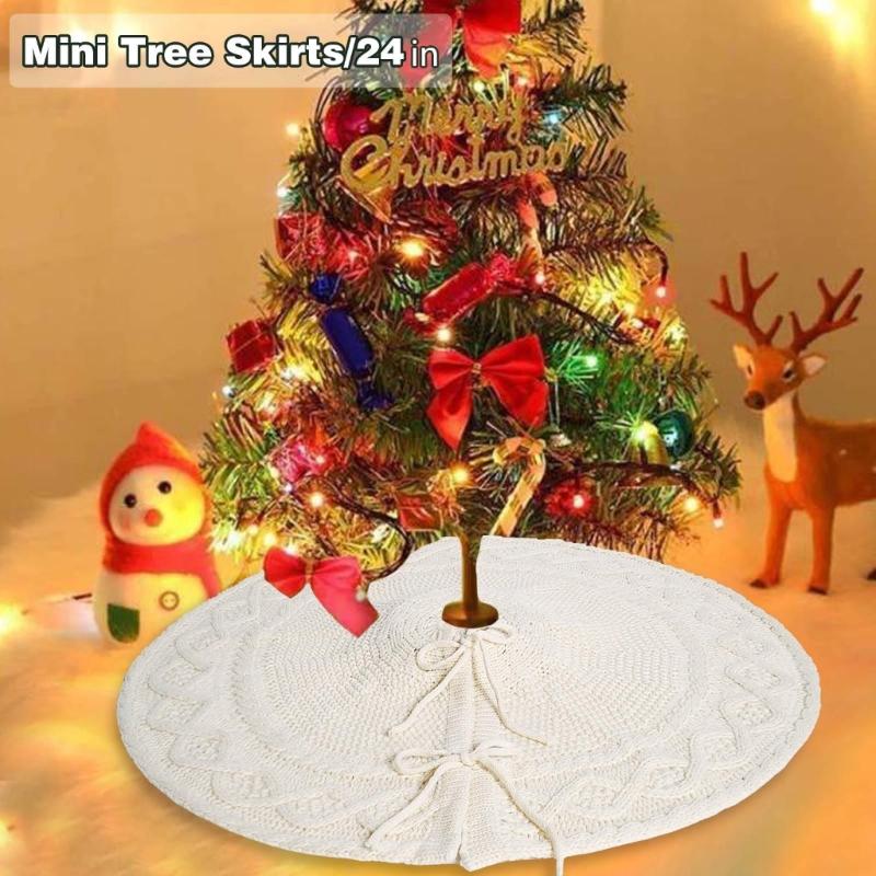 Adjustable Size Christmas Tree Base Rings Handmade White Tree Skirt Elegant Tree Stadn Skirt for Festival Decors