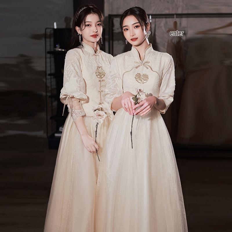 Champagne Bridesmaid Dress - Women's Winter To Summer Petite Gown with Enhanced Design