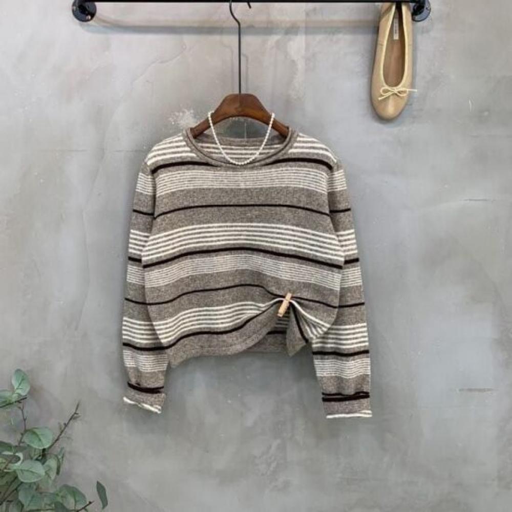 C S In The Room Mara Wool Stripe Semi Crop Long Sleeve Knit 3 ColorS