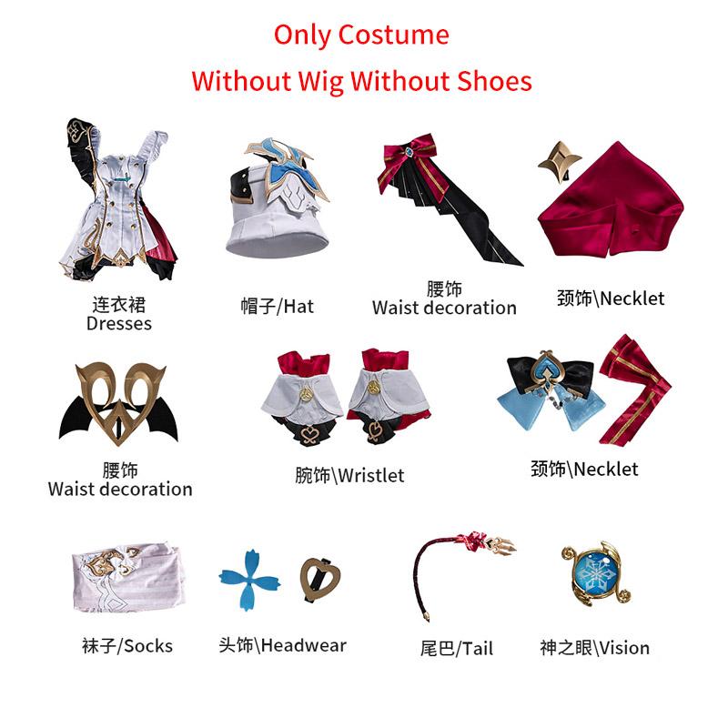 Fontaine Escoffier Cosplay Costume Wig Hair For Game Impact Escoffier Cosplay Shoes For Women Role Play Party Outfits