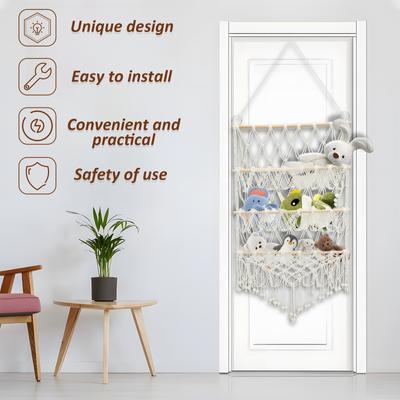 Stuffed Toy Storage Hammock 3-Layer Macrame Storage Net Washable Large Capacity Mesh Plush Toy Storage for Kindergarten Playroom