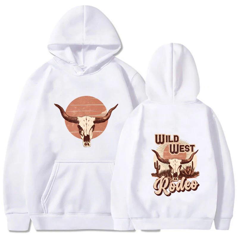 Cowboy Tribe Cow Skull Hoodies Print Fashion Sweatshirt Hip Hop Casual Unisex Autumn Winter Fleece Streetwear Tops