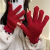 Jelly bean wool knitted gloves, winter women's thick fingers can be exposed to keep warm, five fingers cycling