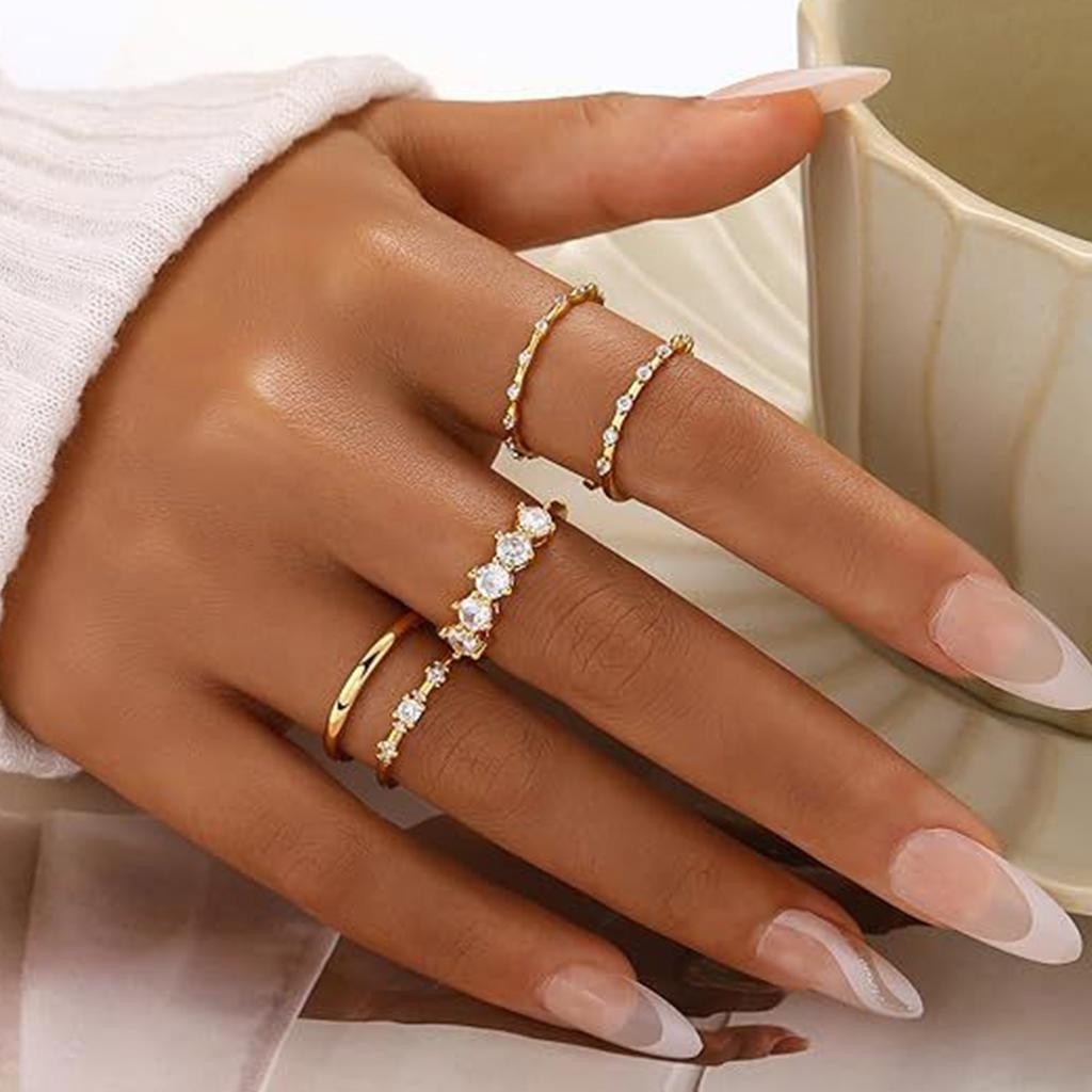 Elegant Round Cubic Zirconia Stackable Ring Set Daily Fashion Upgrade with Round Zirconia Rings Delicate Rings Jewelry