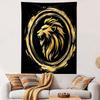 Golden Lion Head in Circular Design Patterned Tapestry Decorative Wall Hanging, Home Bedroom Living Room Decor