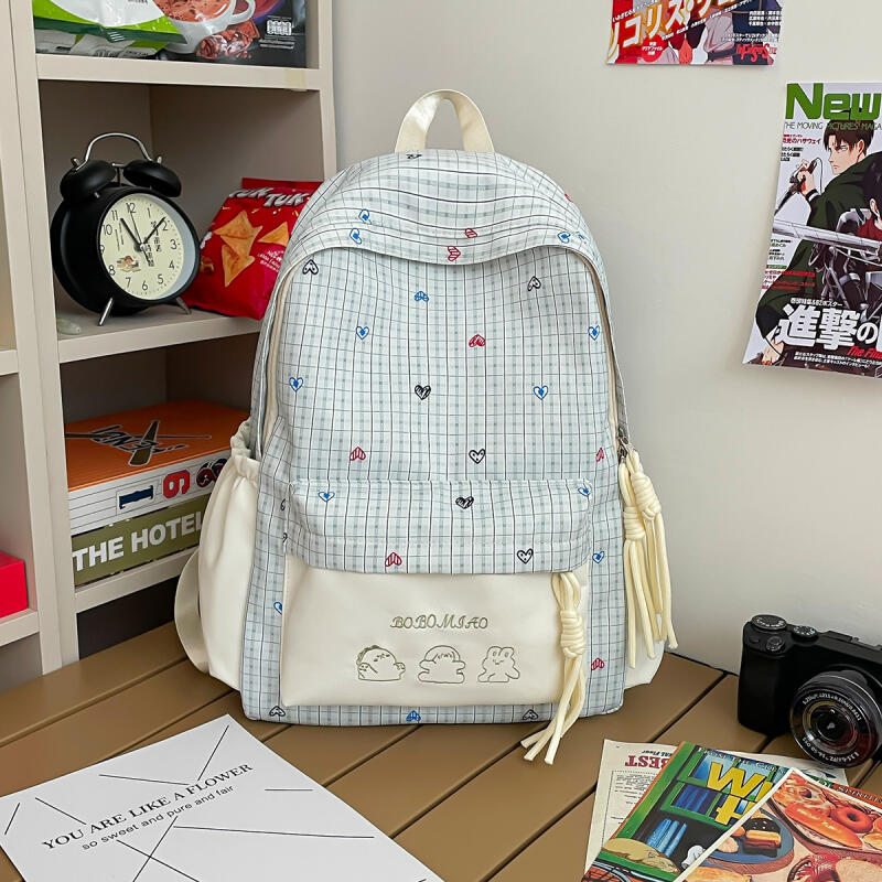 Karrierten Rucksack Große Kapazität Schülertasche Schultasche Damenrucksack