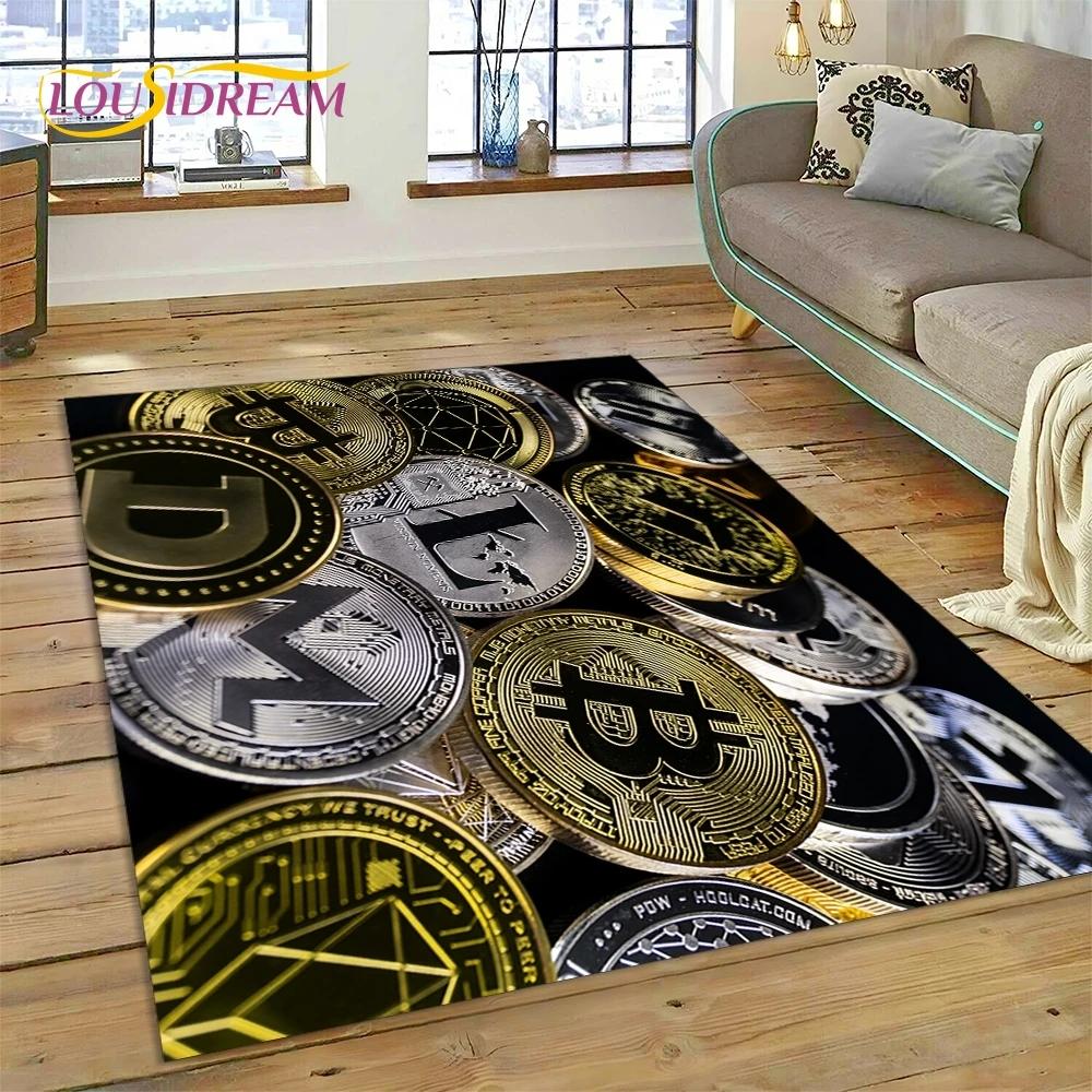 Bitcoin 3D Virtual Currency NFT Area Rug Carpet for Bedroom Living Room Home Sofa Decoration,Children Game Large Decor Floor Mat