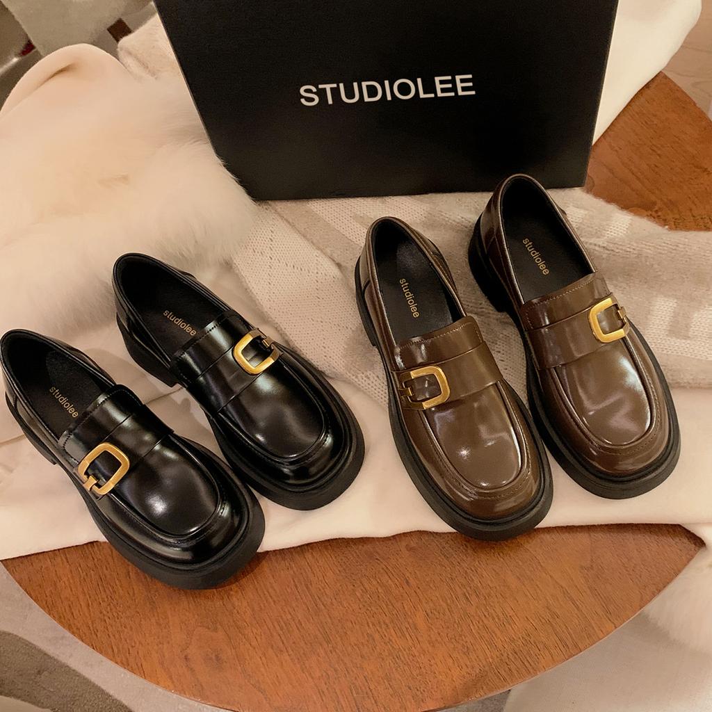 Sheepskin Grape Mother Same Noble Gold Buckle Platform Loafers Women's Leather Round Head British Lazy Thick Heel Small Leather Shoes