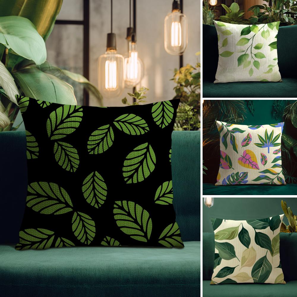 Leaves INS Cushion Cover Natural Linen Pillow Case DoubleSided Print Decorative Sofa Pillowcase Home Decor Gift
