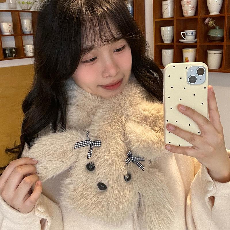 Kurzes Kreuz Frauen Winter süße warme Pelzkragen Mädchen koreanische Version verdickte Plüsch Hals Schal