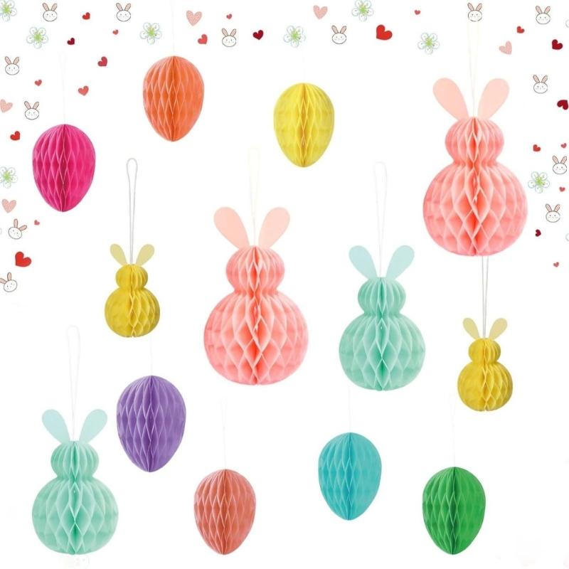 4/6/7Pcs Bunnies Eggs Honeycomb Balls Paper Honeycomb Ornament For Wedding Baby Showers Home Party Decoration