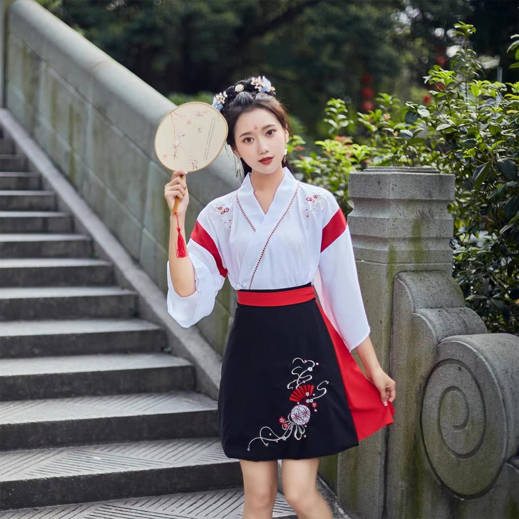 Shrine maiden costume cosplay mini long hakama Taisho Roman Hanfu shrine Japanese clothing cute Halloween Christmas school festival cultural festival
