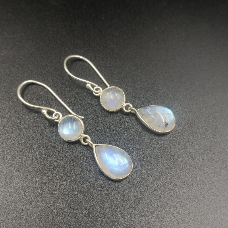 Solid 925 Sterling Silver Moonstone Gemstone Handmade Dangle Earrings Drop Earrings gift For Her