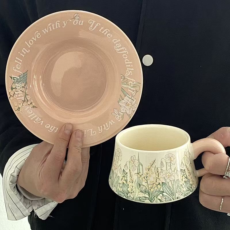 Contrasting Oil Painting, Wind Chimes, Orchid Coffee Cup, Afternoon Tea Cup, Retro Ceramic Cup And Saucer Set, Girls' Souvenir