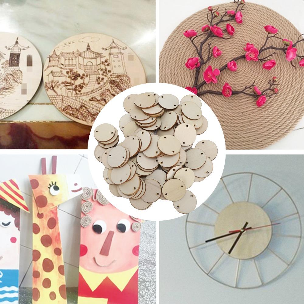 100pcs With Hole Wooden Pendants Round Wooden Circles Wood Handmade DIY Wood Chips Craft Decoration