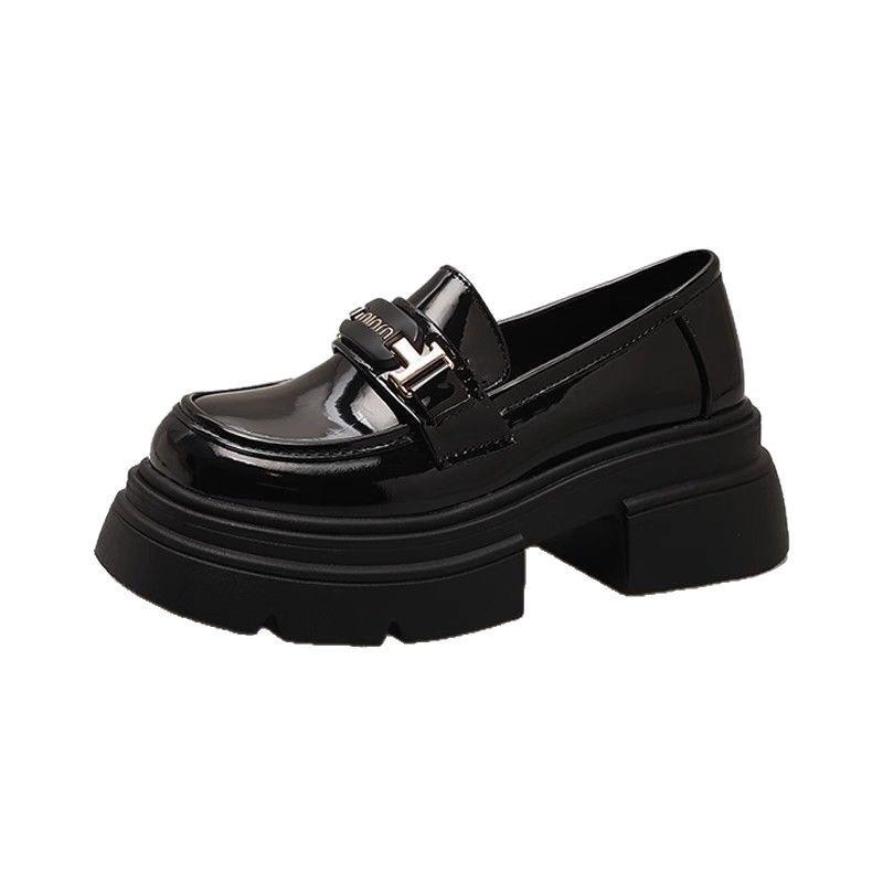 Small leather shoes women's new spring and autumn thick-soled one-pedal versatile black uniform single shoes