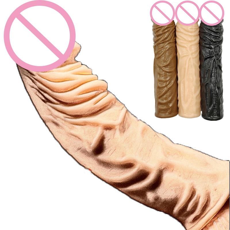2 Size Reusable Condoms Extender Penis Sleeve Silicone Dildo Condom Sex Toys for Men Delay Ejaculation Cock Ring Intimate Goods