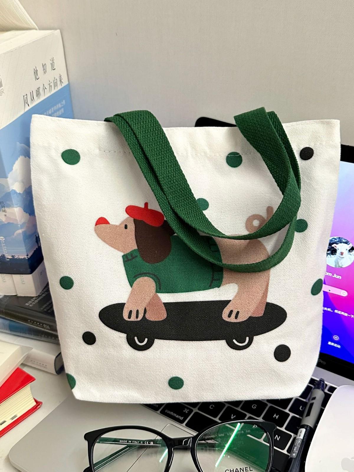 

In-Stock Cartoon Canvas Tote Bag - Large, High-Value, Small Capacity, Cute Shoulder Bag for Commuters 26x24x8 cm