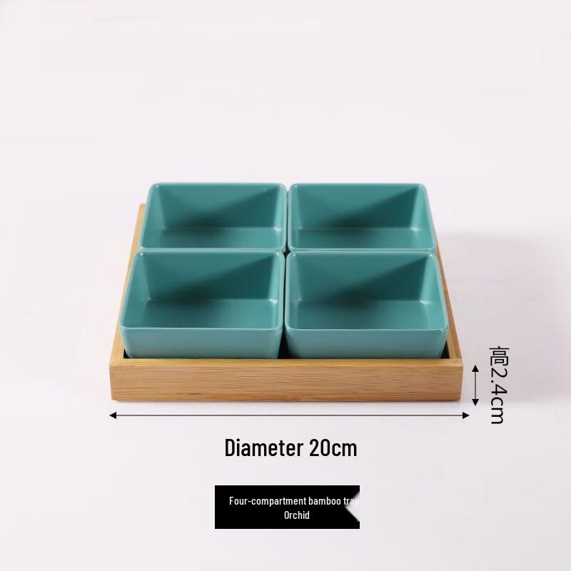 Japanese Style Divided Melamine Serving Platter with Bamboo Tray