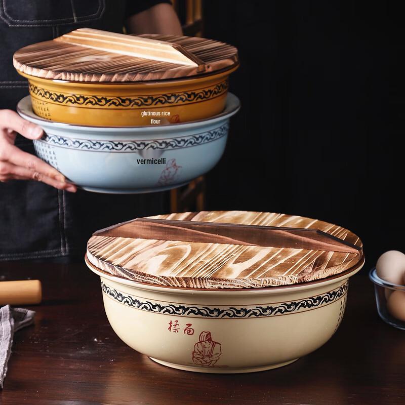 Ningzhao Ceramic Dough Mixing Bowl with Cedar Wood Lid