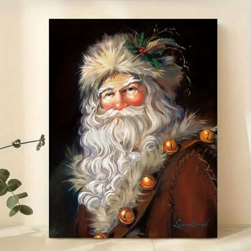 

with Frame Santa Claus canvas painting winter Christmas decoration cute old man bells living room decoration Halloween art ideal gift 20*30cm(with frame)