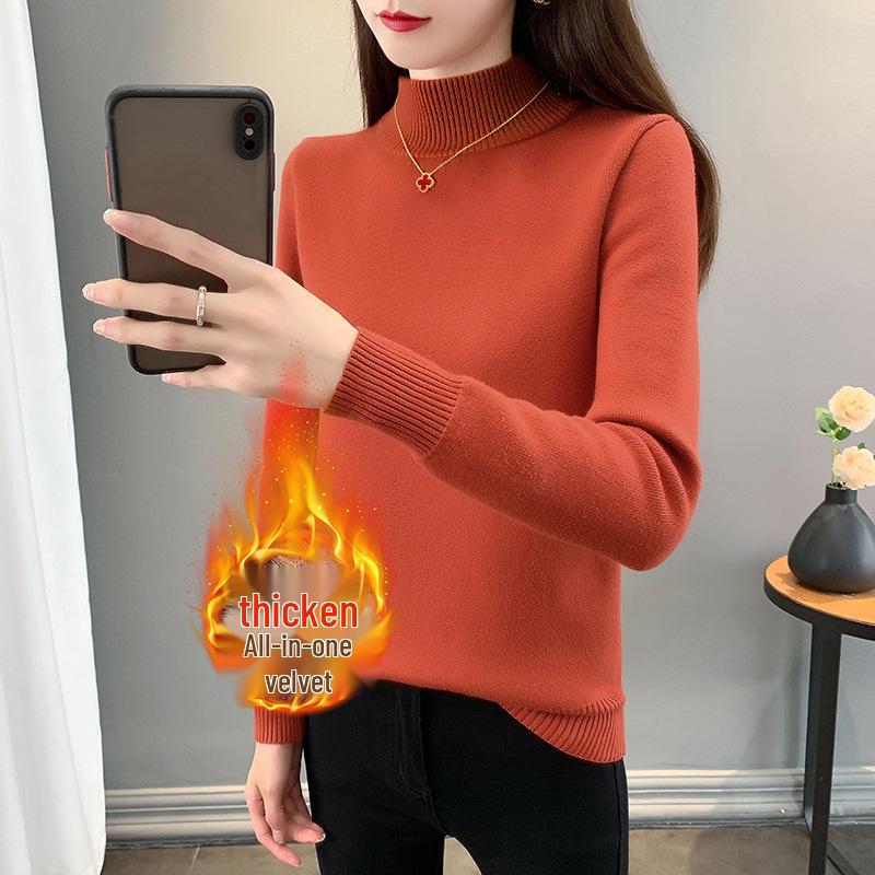 Autumn/Winter 2025 Women's High Neck Fleece Sweater: Warm, Thick, Plus Velvet Base Layer.