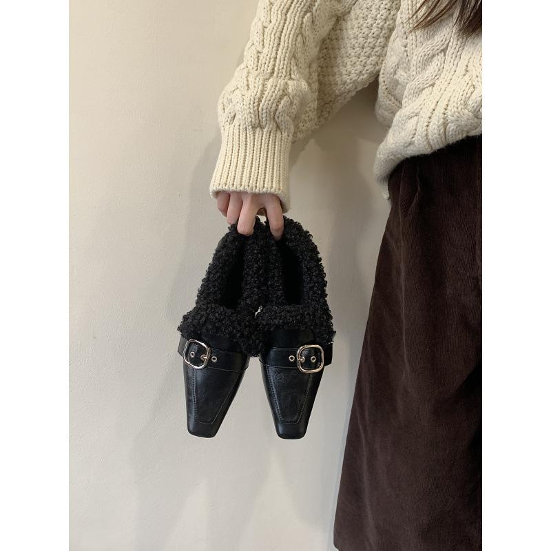 

2025 new autumn and winter Korean square head thick heel hair shoes fashionable and comfortable deep mouth high-end hair shoes women 39 темно-коричневого