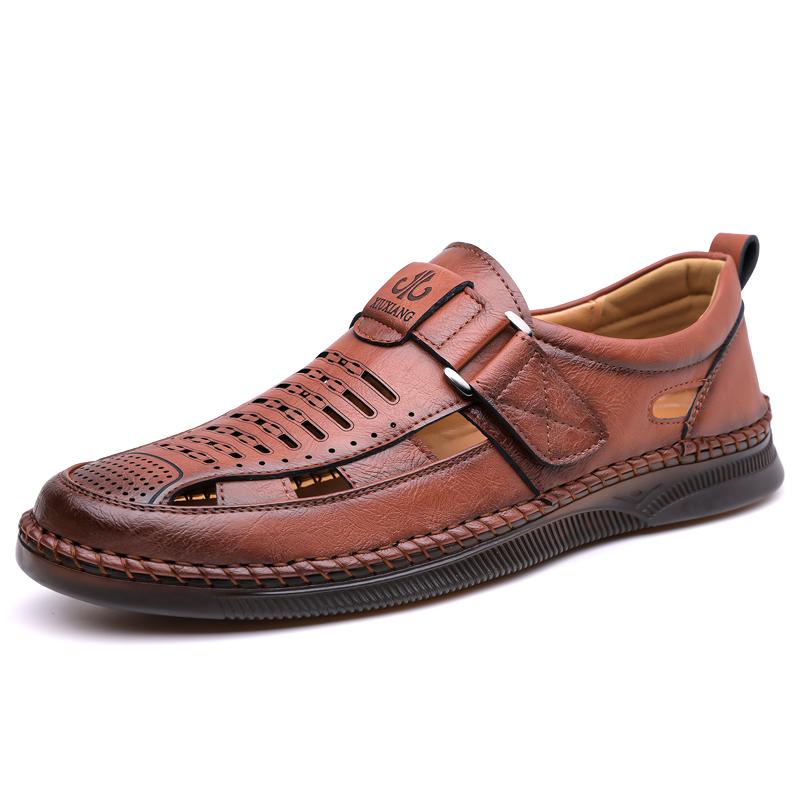 Men's Sandals Shoes Genuine Leather Anti-slip Breathable Hollow Outdoor Sports Beach Shoes Casual Sandals
