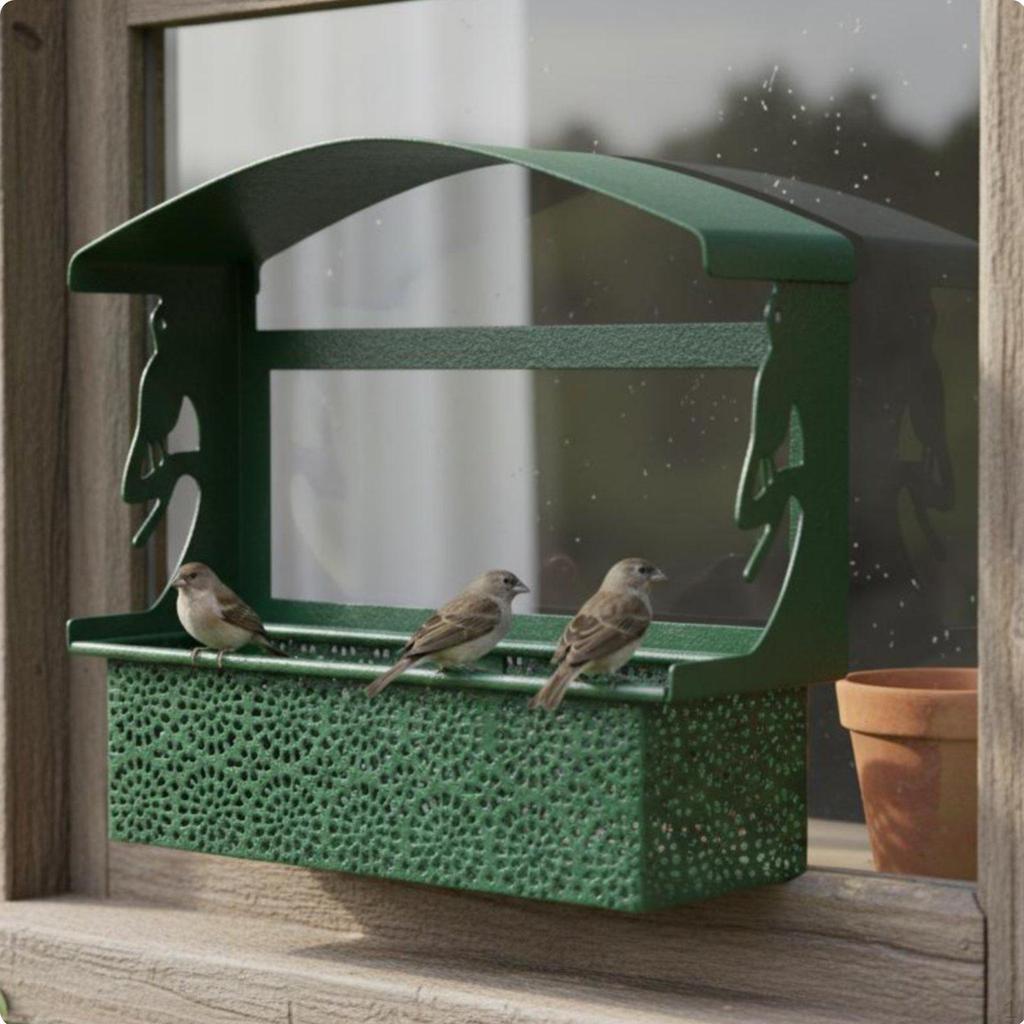 Vintage Window Style Bird Feeder Weather Resistant Wall Mount Tray Garden Decor for Gardeners,