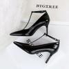 Fashion Pointed Toe High Heels With Polished Leather T-Shaped Buckles Shallow Mouth Single Shoes Fashionable Simple Women's Shoes