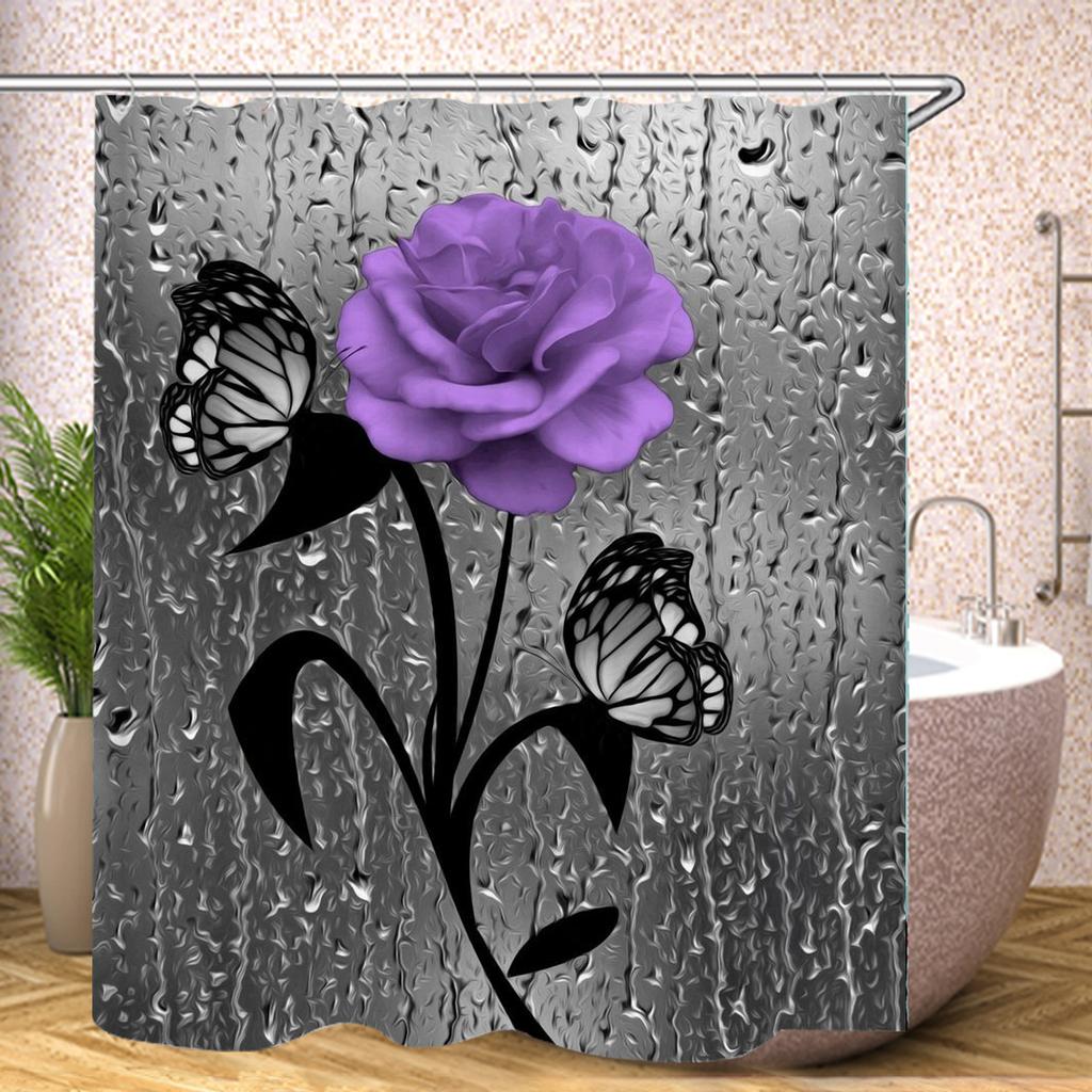 Red Rose Sunflower Shower Curtain Cute Bath Waterproof Curtains For Living Room Luxury Set Screen Bathroom Accessories Sets