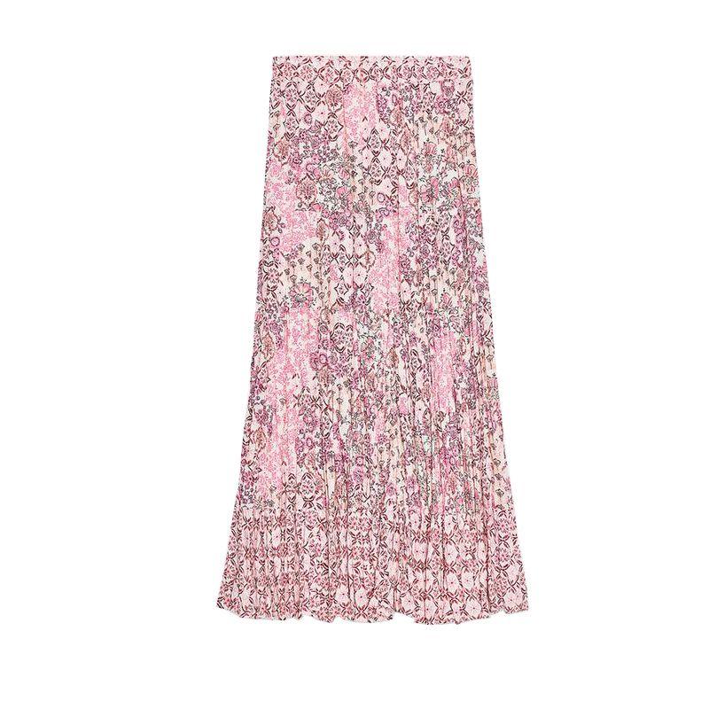 Summer New Arrival Women's Layered Stitching Big Swing Bohemia Retro Print Long Skirt 5029090